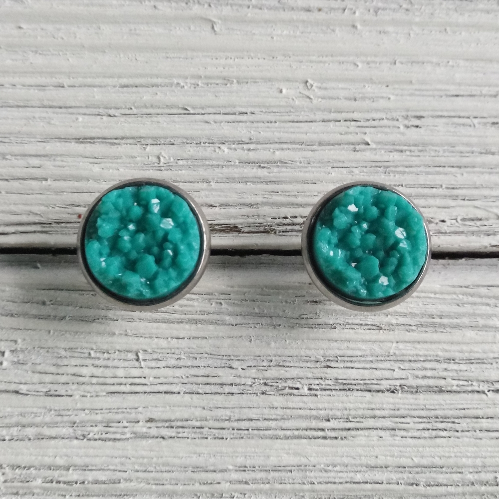 Non Nickel Turquoise Druzy Geode stud earrings